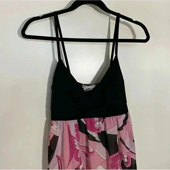 🎈La belle women pink and black babydoll psychedelic  floral bohemian maxi dress - Picture 3 of 9